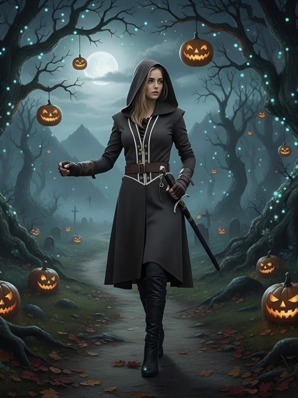 Gothic Medieval Long Coat With Hood #1290 - Picture 11 of 13